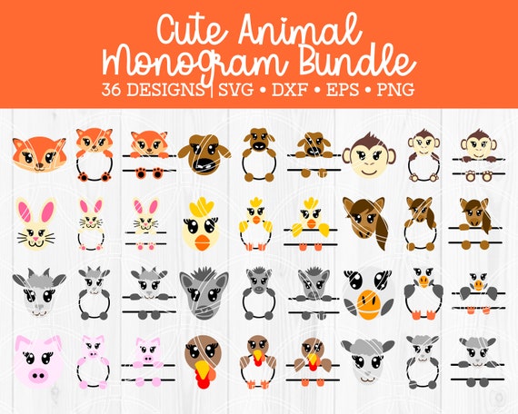Download Animal Face Svg Svg Bundle Split Monogram Round Head Fox Cow Monkey Bunny Chicken Horse Goat Donkey Goose Pig Turkey Sheep By Savanasdesign Catch My Party