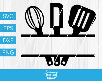 Kitchen SVG, Cooking Utensils Cut File, Baking Split Monogram, Personalized Gift Idea for Chef or Baker, SVG File for Cricut, Silhouette