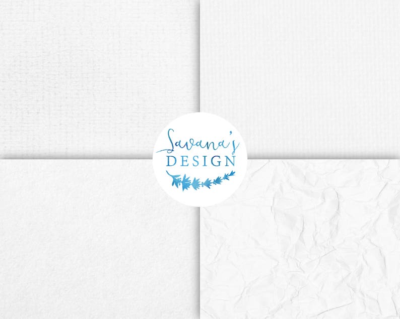 Puede incluir: Un fondo blanco con cuatro texturas diferentes. En el centro de la imagen, un c&iacute;rculo blanco con el texto "Savana's DESIGN" en letras azules y un dise&ntilde;o floral azul.