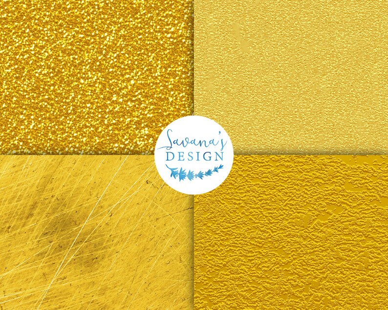 May include: Four different gold textures: glitter, smooth, scratched, and textured. The textures are arranged in a grid pattern. The text "Savana's Design" is in the center of the image.