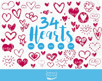 Hand Drawn Heart Clipart, Heart SVG Bundle, SVG Heart, Heart EPS, Heart Png, Heart Dxf, Heart Ai, Heart Jpg, Heart Doodles, Design Elements