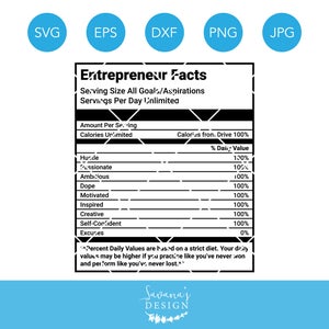 Entrepreneur SVG, Entrepreneur Facts, Nutrition Facts SVG, Boss SVG, Business Svg, Hustle Svg, Motivated Svg, Creative Svg, Ambitious Svg