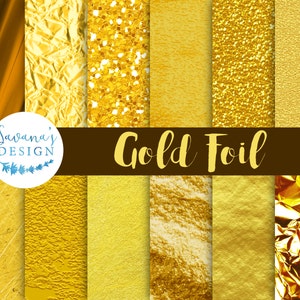 May include: A set of 10 digital paper textures in gold foil. The textures include smooth, wrinkled, and glittery patterns.