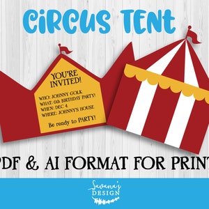 Circus Invitation, Circus Birthday, Card Template, Printable Invitation, Circus Tent, Circus Party, Circus Clipart, Circus Baby Shower immagine 1