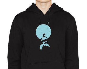 Icarus Hoodie, Reflection, Kid, Falling Angel, Mythology, Blue, Silkscreen, Hand Printed, Sweetshirt, Gift for him