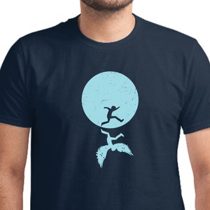 Icarus T-shirt, Reflection, Kid, Falling Angel, Mythology, Blue, Silkscreen, Hand Printed, Cotton tee, Gift for him