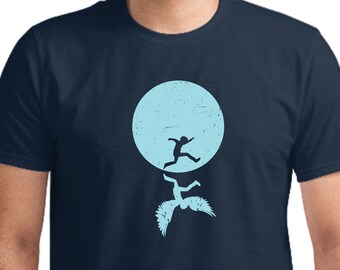 Icarus T-shirt, Reflection, Kid, Falling Angel, Mythology, Blue, Silkscreen, Hand Printed, Cotton tee, Gift for him
