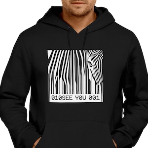 Barcode Zebra hoodie, trui, samenzwering, Surveillance, Politie Staat, Technologie, Wit op Zwart, Cadeau voor Hem, Scherm afgedrukt