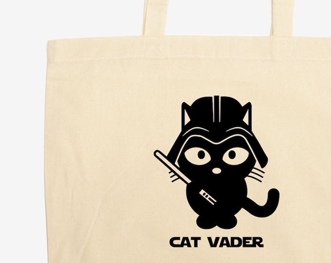 Cat Vader Tote Bag: Star Wars Kitty, Hand Printed