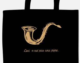 Magritte Inspired Saxophone Tote Bag with Long Handles