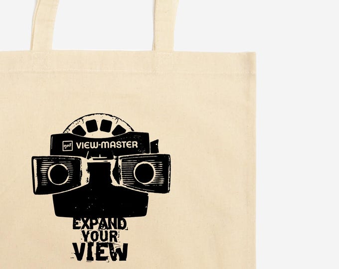 Expand Your View Tote Bag: Vintage, ViewMaster, Hand-Printed, Long Handles, Gift