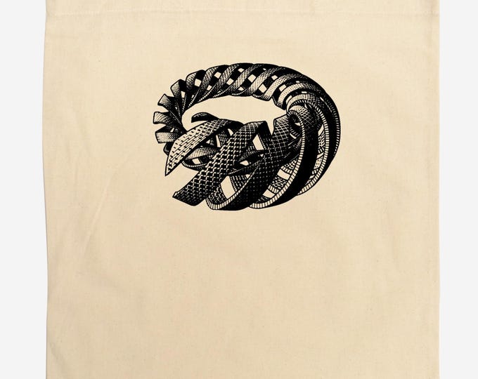 Escher Spiral Tote Bag: Hand-Printed, Long Handles, Art, Cool, Gift