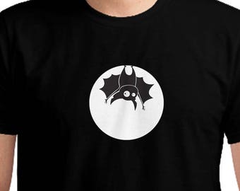 Bat T-Shirt, Unisex, White on Black, Silkscreen, Hand Printed, Cotton, Gift for Him, Men's Fashion, Screen print