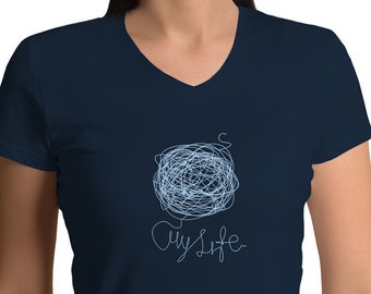 My Life T-shirt, Skein, Funny, Light Blue, Navy Blue, Silkscreen, Hand Printed, Cotton tee, Gift for Her, Women's Fashion, valentine’s gift