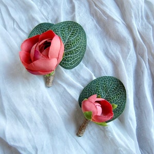 Peony and Eucalyptus Boutonniere / Buttonhole Flowers