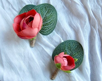 Boutonniere de peonía y eucalipto / flores de ojal