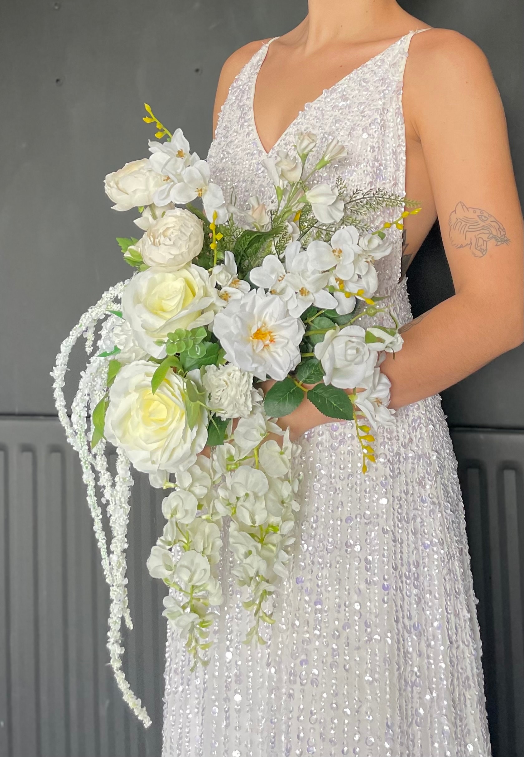 White Cascading Bridal Bouquet