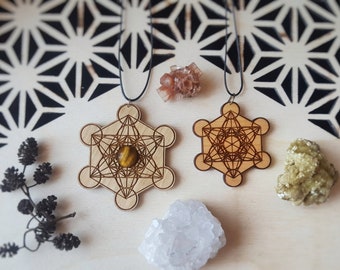 Laser Cut Sacred Geometry Metatrons Cube Wood Pendant