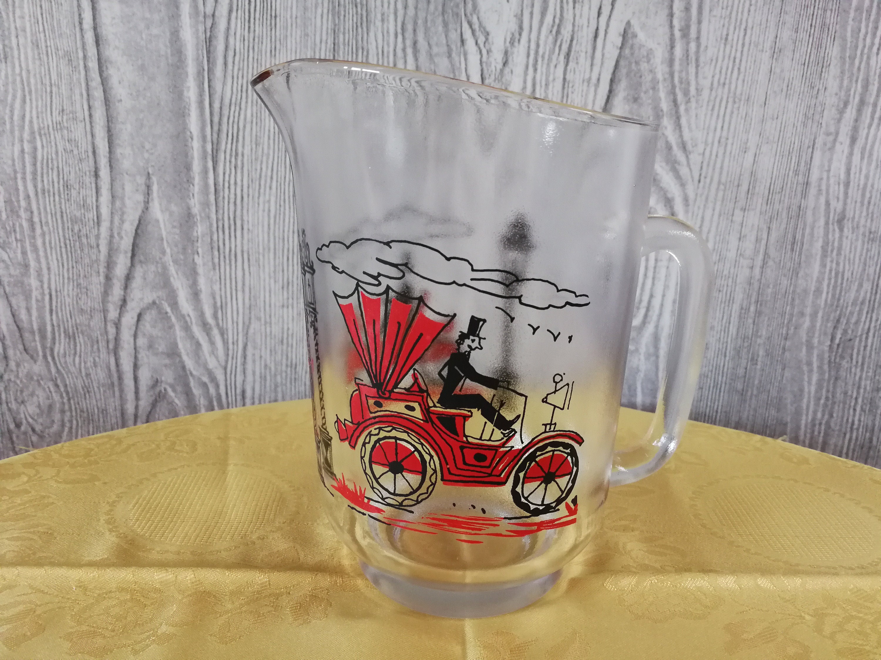 Glass Drinking Jug With Nice Image Etsy