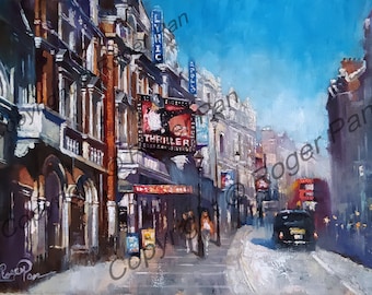 Original oil painting on canvas by Roger Pan, ''Shaftesbury Avenue'',London  21x30cm