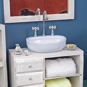 Washbasin with cabinet, bathroom sink for dolls house, wooden Furniture 1:6 scale for Barbie, Sindy Accessories Roleplaying miniature