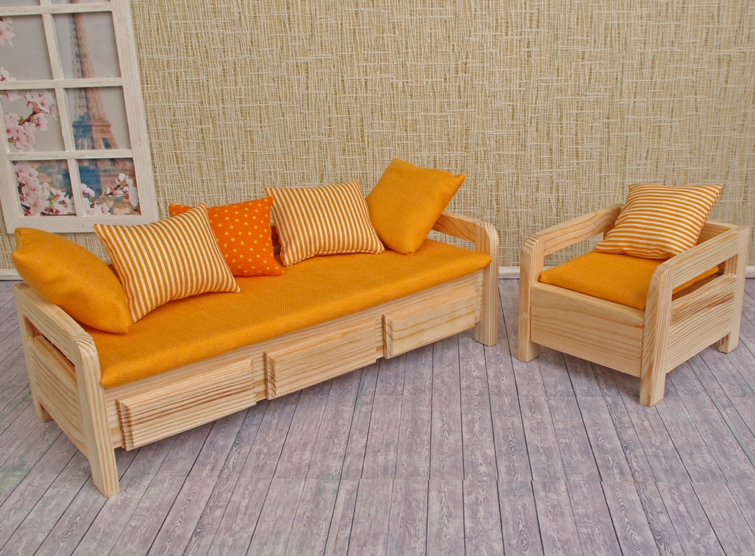 LIVING Room Set Dolls House Wooden Furniture Dolls Lounge Chair 16