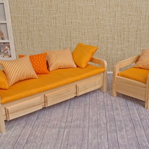 LIVING ROOM Set, Doll House Wooden Furniture, Dolls Chaise Longue 1:6 Scale 12&quot;, Dolls Miniature, Role Play