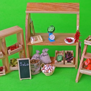 Farmer&#39;s Market Stand Vegetable shop, vegetables and fruits in boxes, counter, greengrocer&#39;s, street trade showcase, Chalkboard Signs
