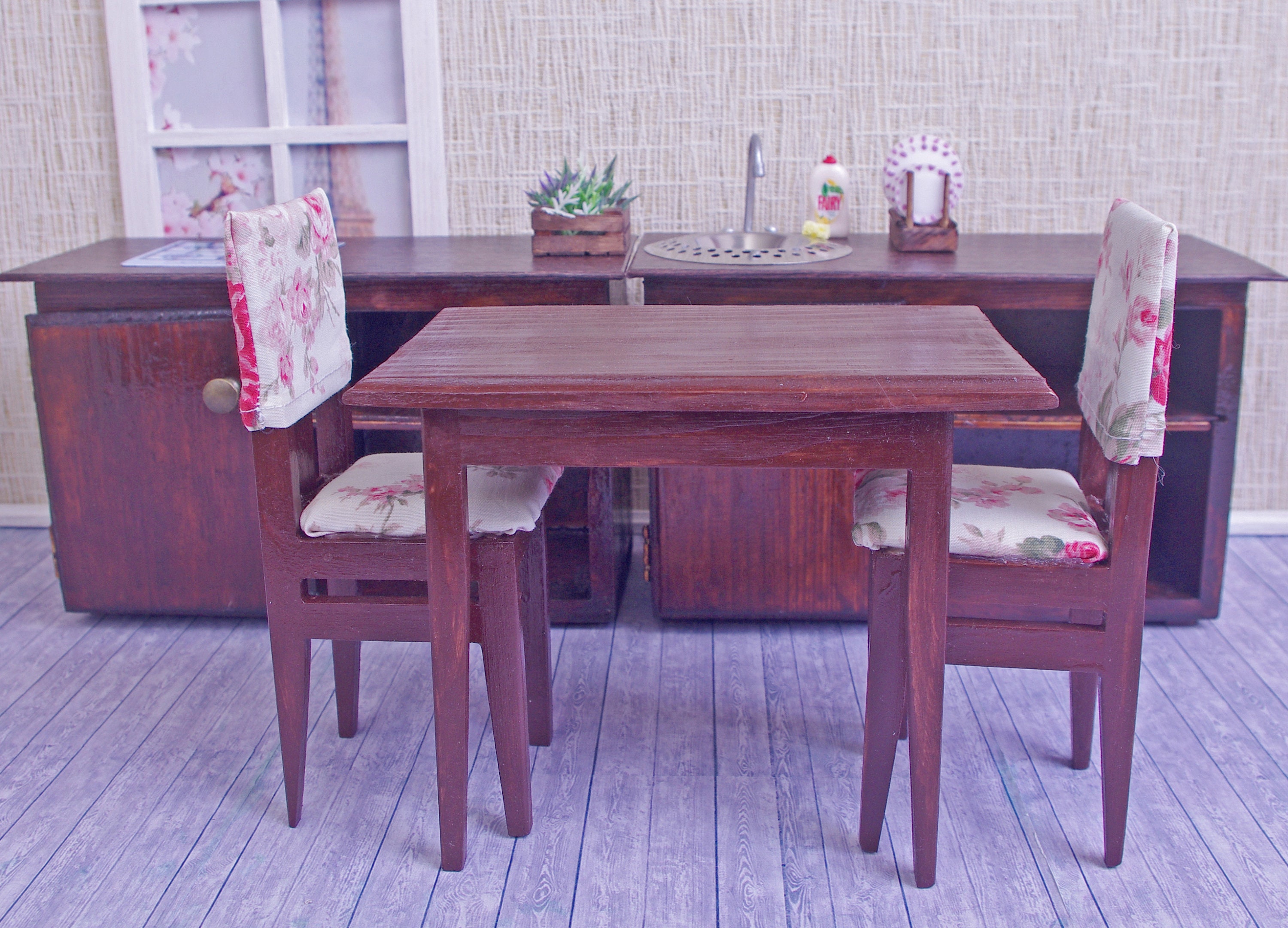 Dollhouse Furniture KITCHEN Set Table Chair 2 Sink Etsy Australia