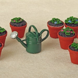 Dollhouse Miniature Flowers and Watering Can: 1/6 Scale Collectible