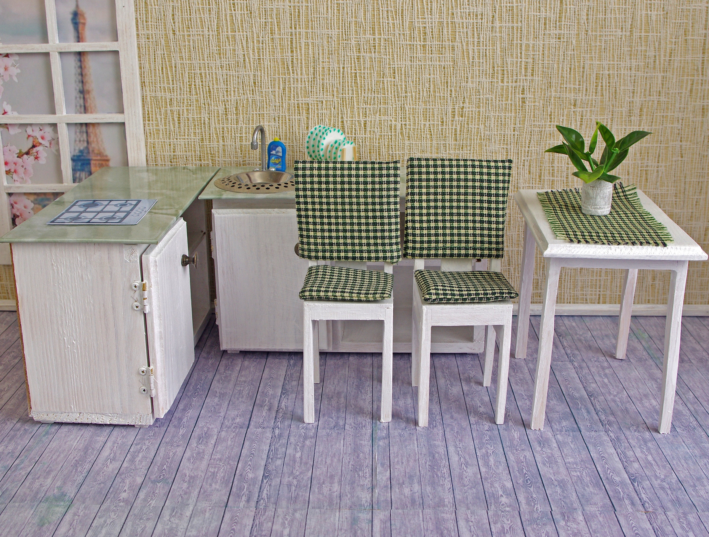 Dollhouse Furniture KITCHEN Set Table 2 Chairs Etsy