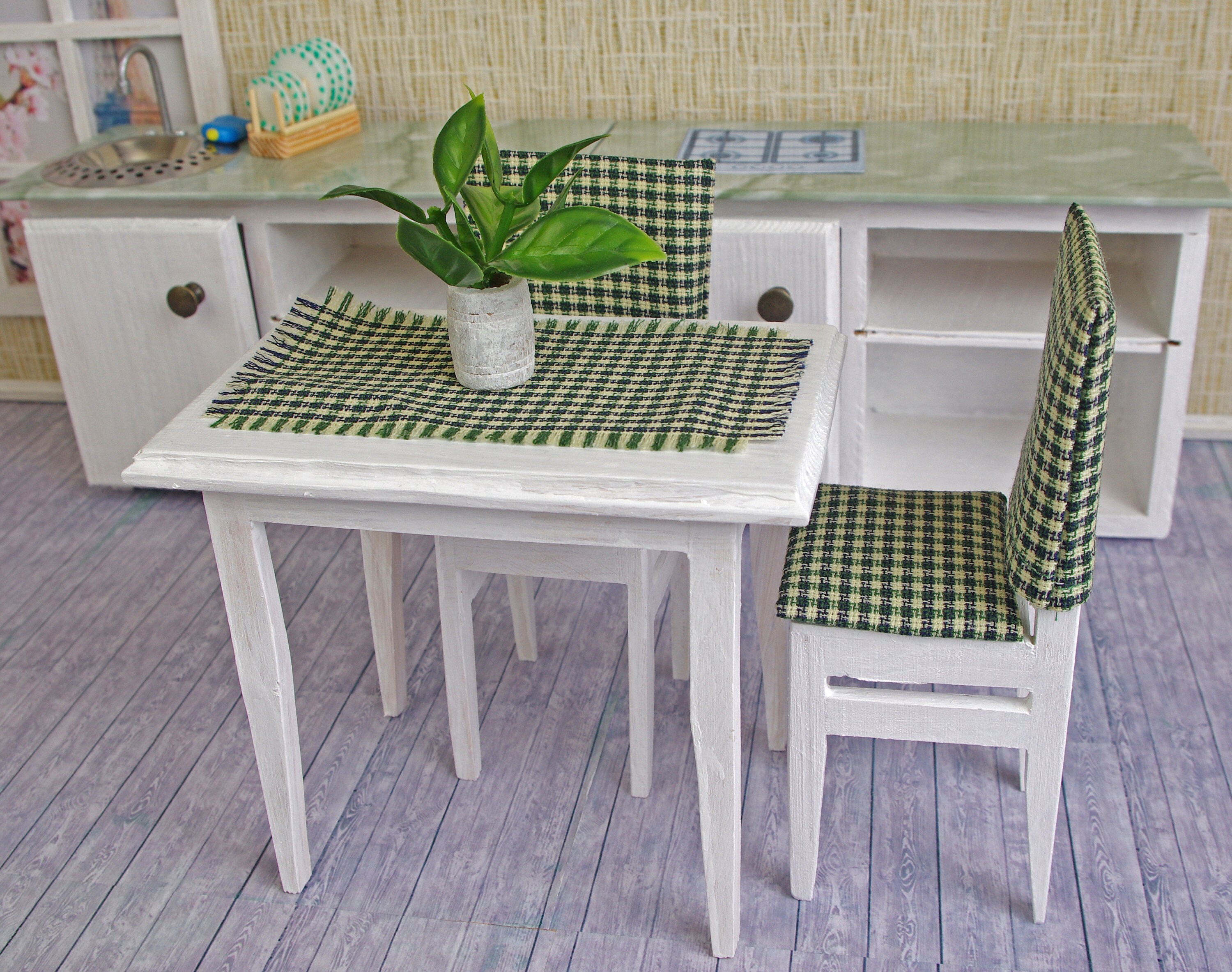 Dollhouse Furniture KITCHEN Set Table 2 Chairs Etsy