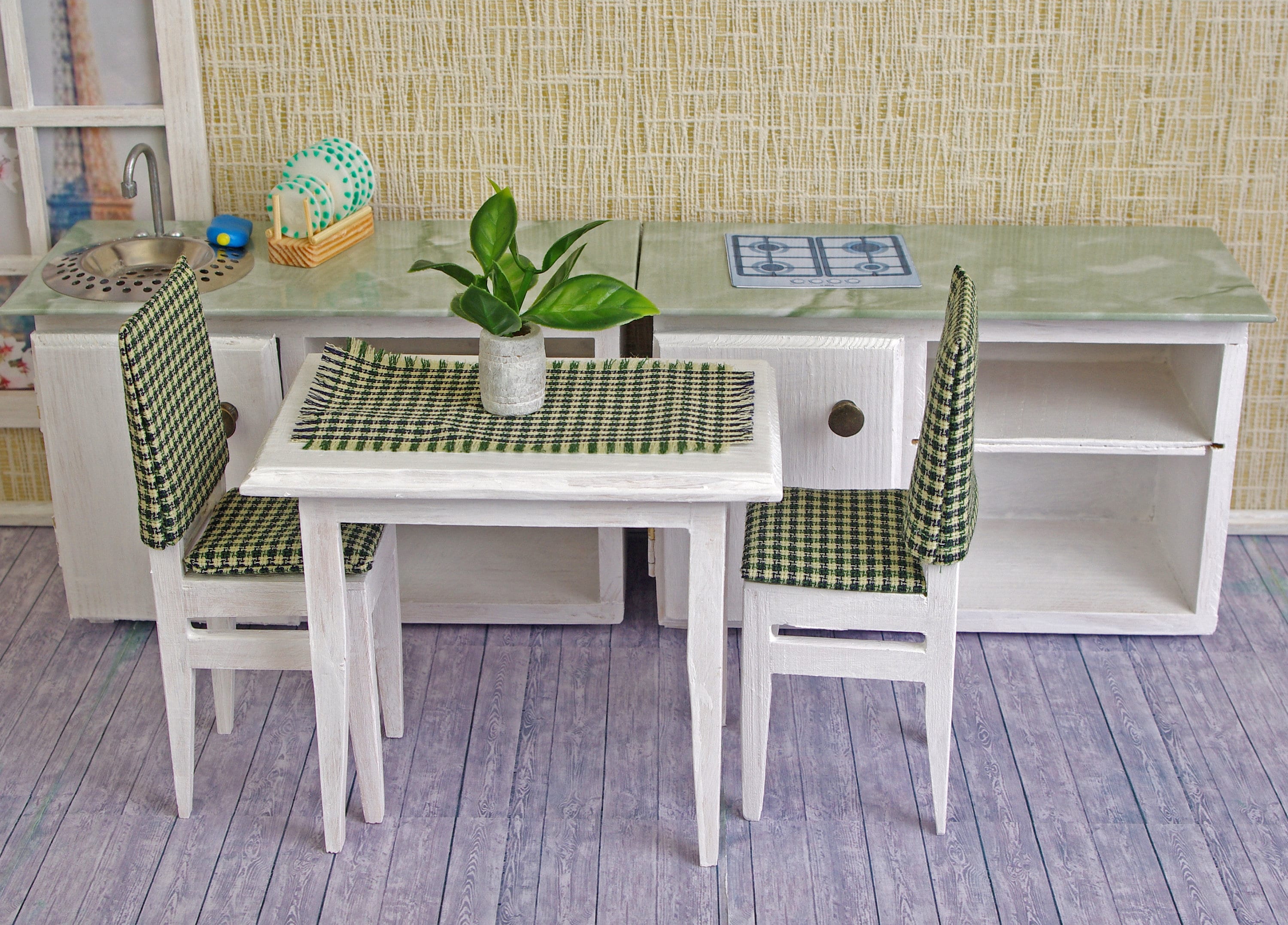 Dollhouse Furniture KITCHEN Set Table 2 Chairs Etsy