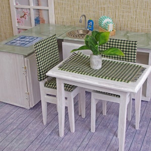 Dollhouse furniture KITCHEN set, table, 2 chairs, cabinet sink, Hob stove, for 12 dolls, 1:6 scale miniature accessories image 8