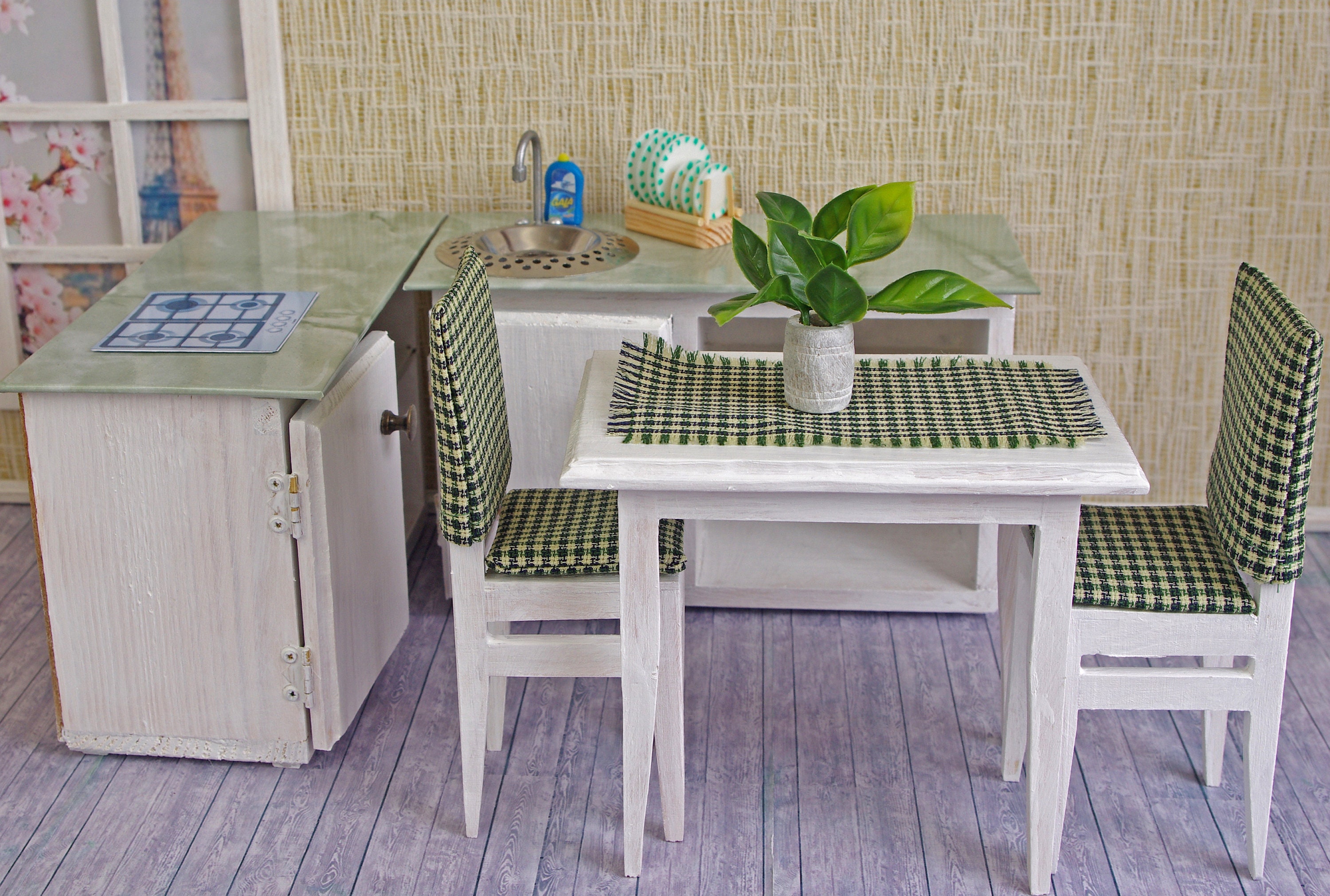 Dollhouse Furniture KITCHEN Set Table 2 Chairs Etsy