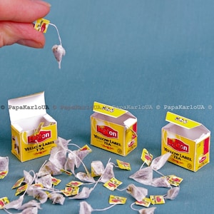 Tea Set Packaging as, Dollhouse Miniatures, Tea Bag, Decor Accessories, Doll Toys Food Doll Kitchen Dining Room 1:6 scale