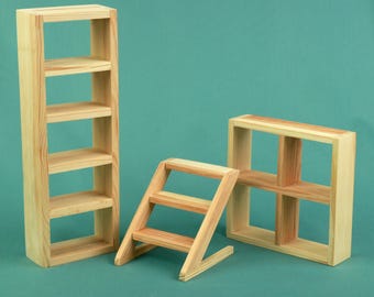 Universal Shelving, Furniture Dollhouse, ONE SECTION, 1:6 scale Dolls, 12&quot; Dolls Miniature, Wooden Accessories