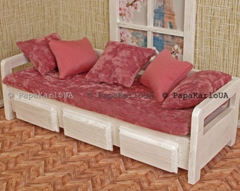 SOFA, Couch, dollhouse wooden Furniture 1:6 scale, for dolls, living room Accessories, 12 inch dolls miniature