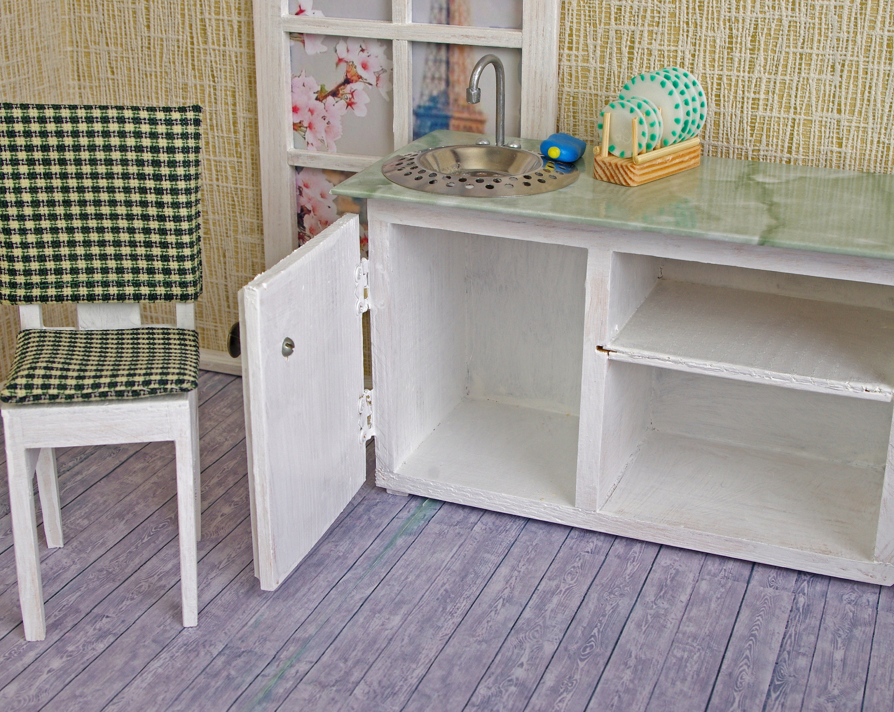 Dollhouse Furniture KITCHEN Set Table 2 Chairs Etsy