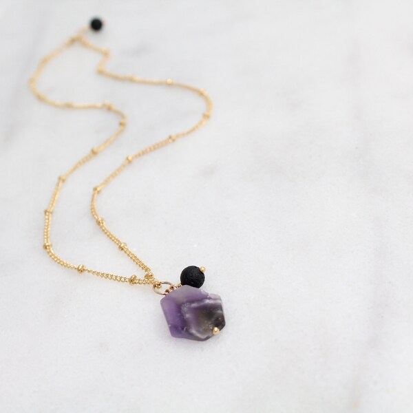Amethyst  Essential Oil Diffuser - Minimalist Aromatherapy Necklace - Gift for her - Holistic Health - Stress Relief Jewelry - Lava Bead