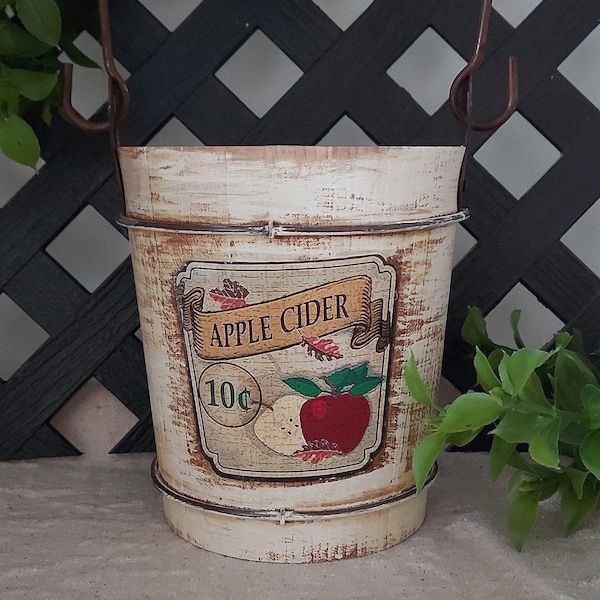 Country Style-Apple Cider Pail-Wooden Pail with Handle