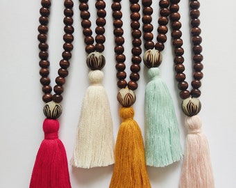 LOTUS Mala Necklace - 108 + 1 wooden beads Mala Necklace - Meditation Necklace - Necklace for meditation - Beaded Necklace - tassel necklace