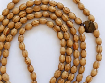 XL wooden beads necklace - pine wood beads necklace - Handmade beaded necklace - long hippie necklace