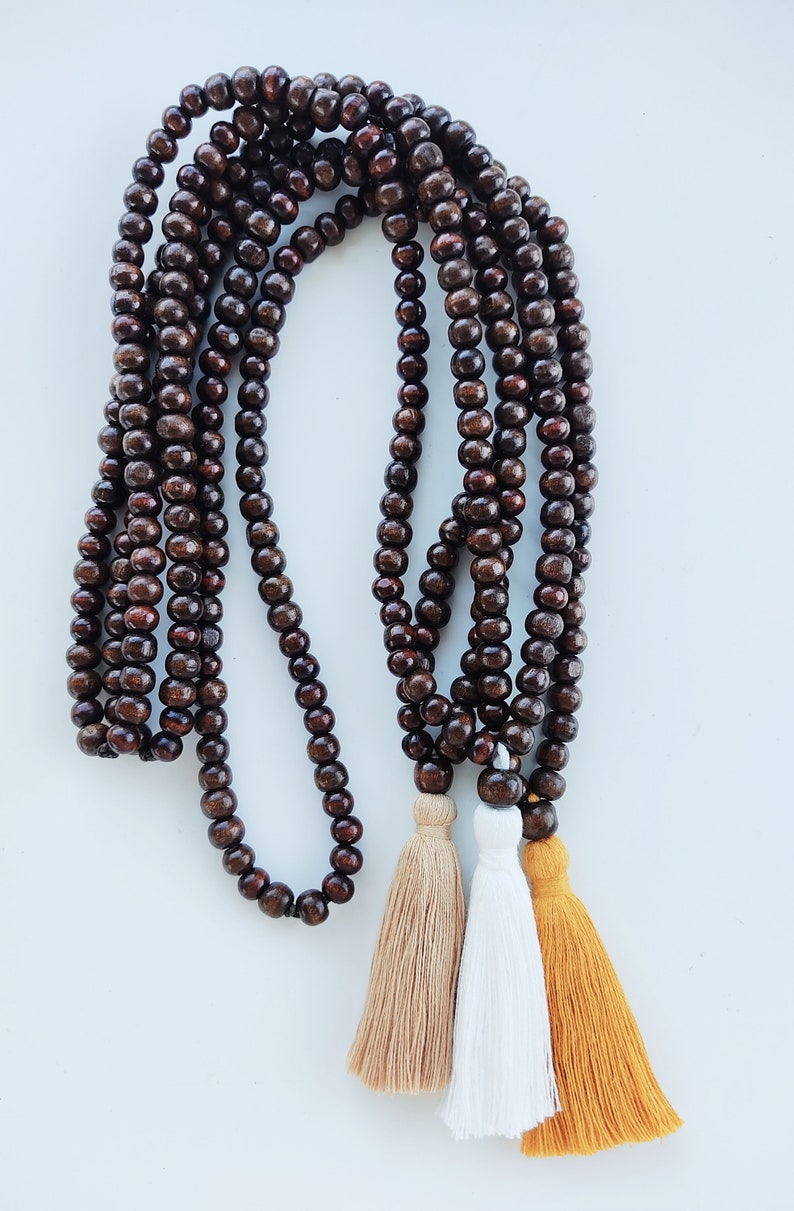 Mala Necklace 108 1 wooden beads Mala Necklace Meditation Necklace Meditation necklace Beaded Necklace tassel necklace image 10