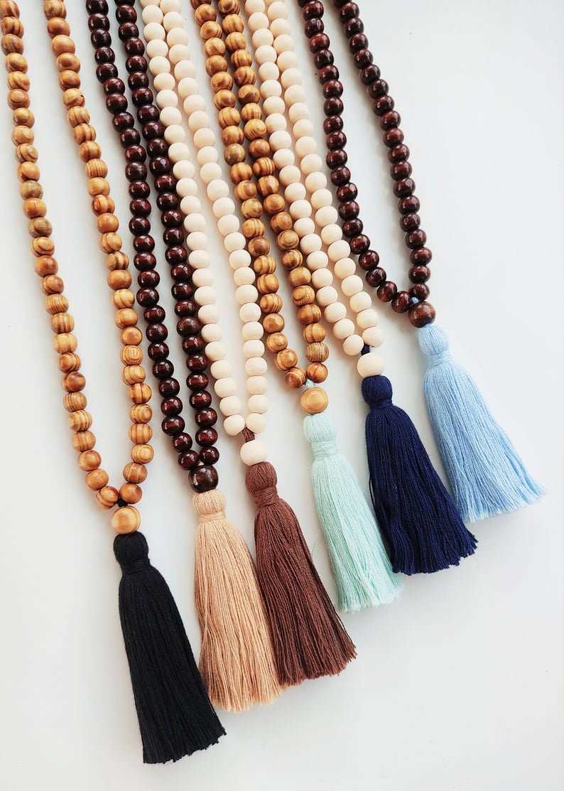 Mala Necklace 108 1 wooden beads Mala Necklace Meditation Necklace Meditation necklace Beaded Necklace tassel necklace image 2