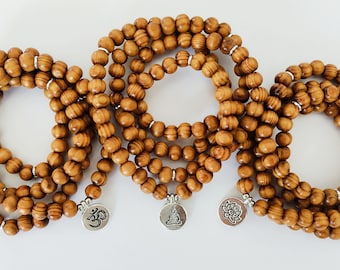 108 beads MALA Necklace - Beaded necklace - wood necklace - elastic woodeb Beads necklace - unisex Beads necklace - boho beaded necklace