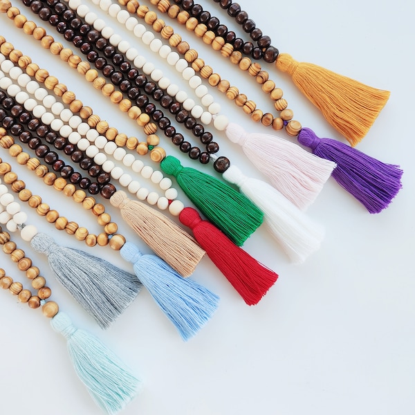 Collier Mala - 108 + 1 perles en bois Collier Mala - Collier de méditation - Collier de méditation - Collier de perles - collier de glands -