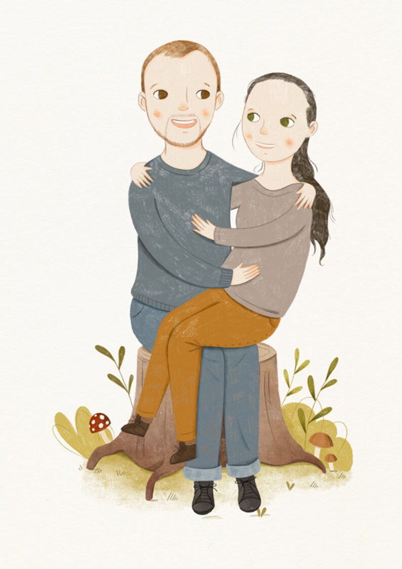 Custom Portrait Illustration Couple Portrait Family Portrait Digital Download image 6