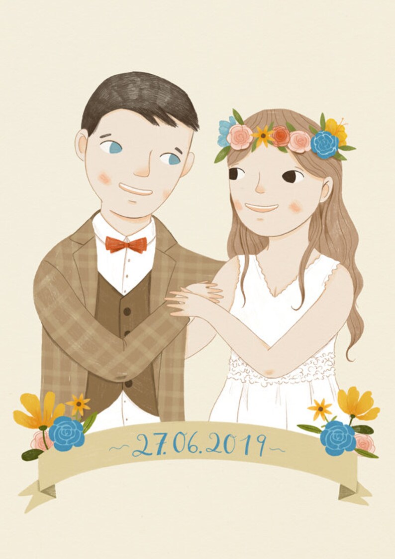 Custom Wedding Portrait Couple Portrait Wedding Gift Digital Download image 2