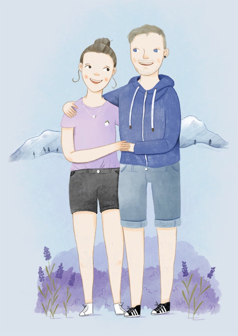 Custom Portrait Illustration Couple Portrait Family Portrait Digital Download image 2